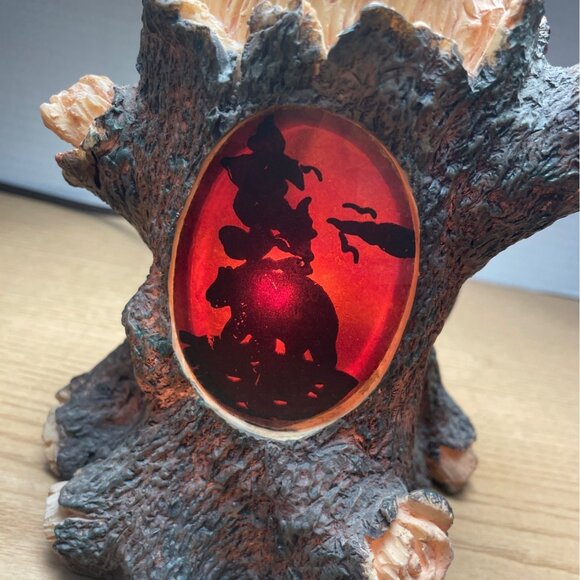 Rustic Tree Table Lamp w Bear Scene Cutouts Amber Glow Shade Lodge Cabin Decor - Picture 4 of 8